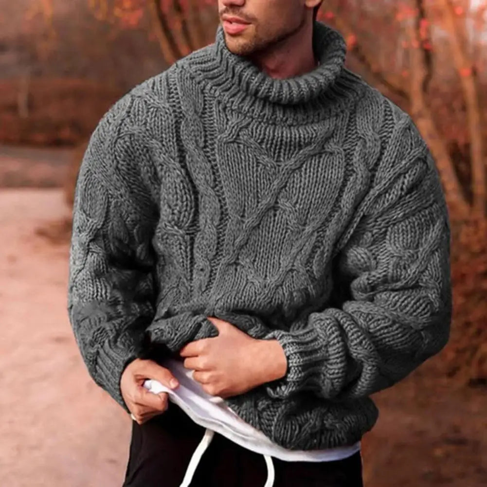 Warm Crew Neck Men's Textured Knit Sweater