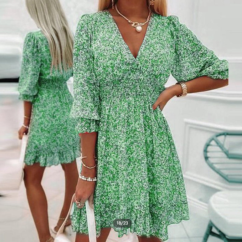 Variant image for Summer Dress - Floral Women's Dress with Puffy Sleeves-6