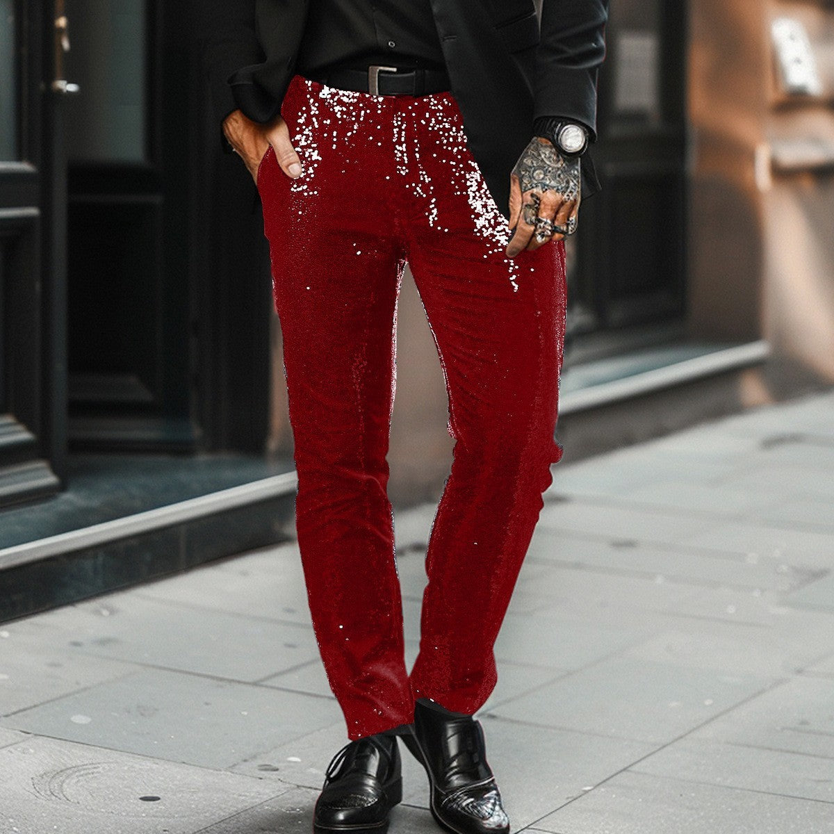 Jovian | Men’s Sequin Trousers – Comfortable, Stylish & Modern Fit 6