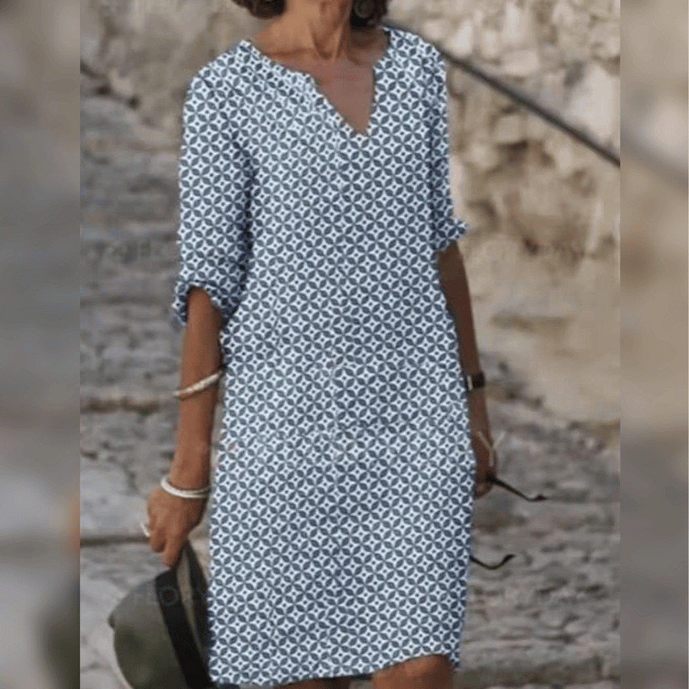 Chic V-Neck Patterned Mini Dress