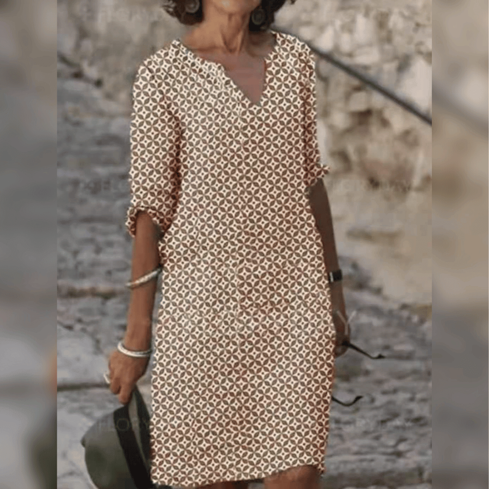 Chic V-Neck Patterned Mini Dress