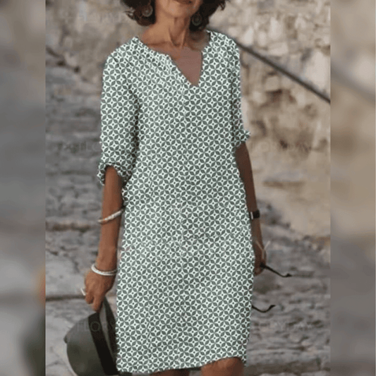 Chic V-Neck Patterned Mini Dress - Luxivelle