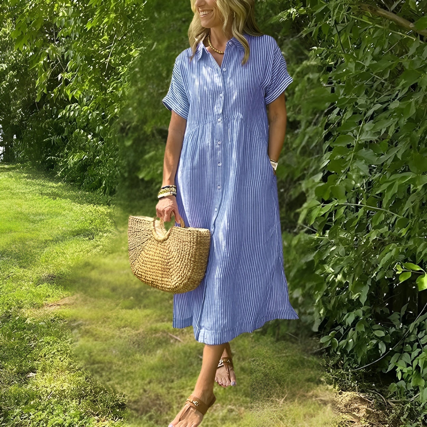 Casual Striped Knee Length Women's Dress