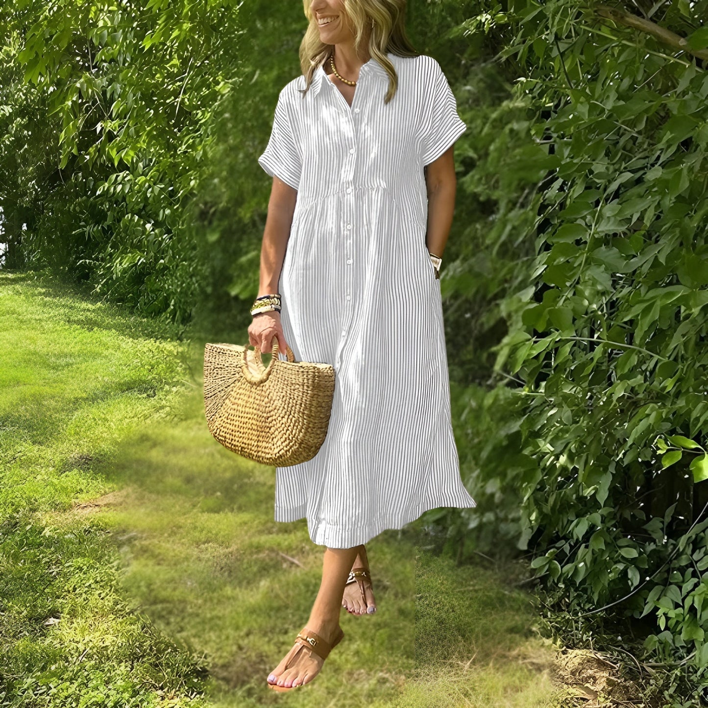 Casual Striped Knee Length Women's Dress