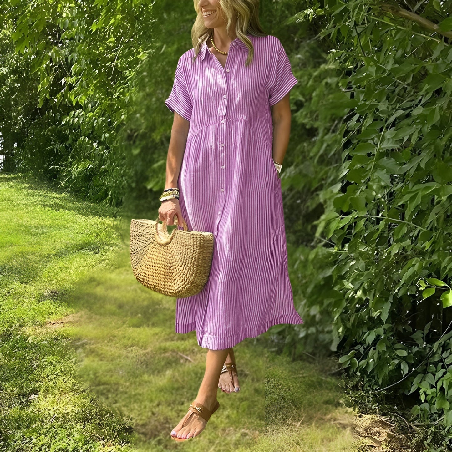 Casual Striped Knee Length Women's Dress