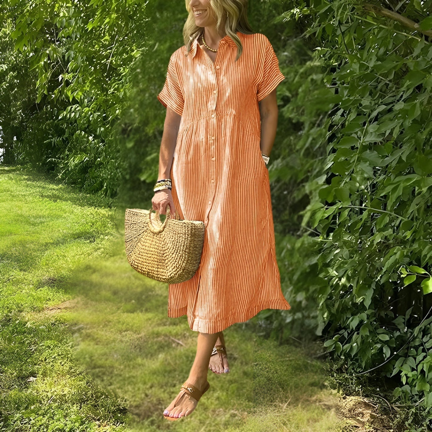 Casual Striped Knee Length Women's Dress