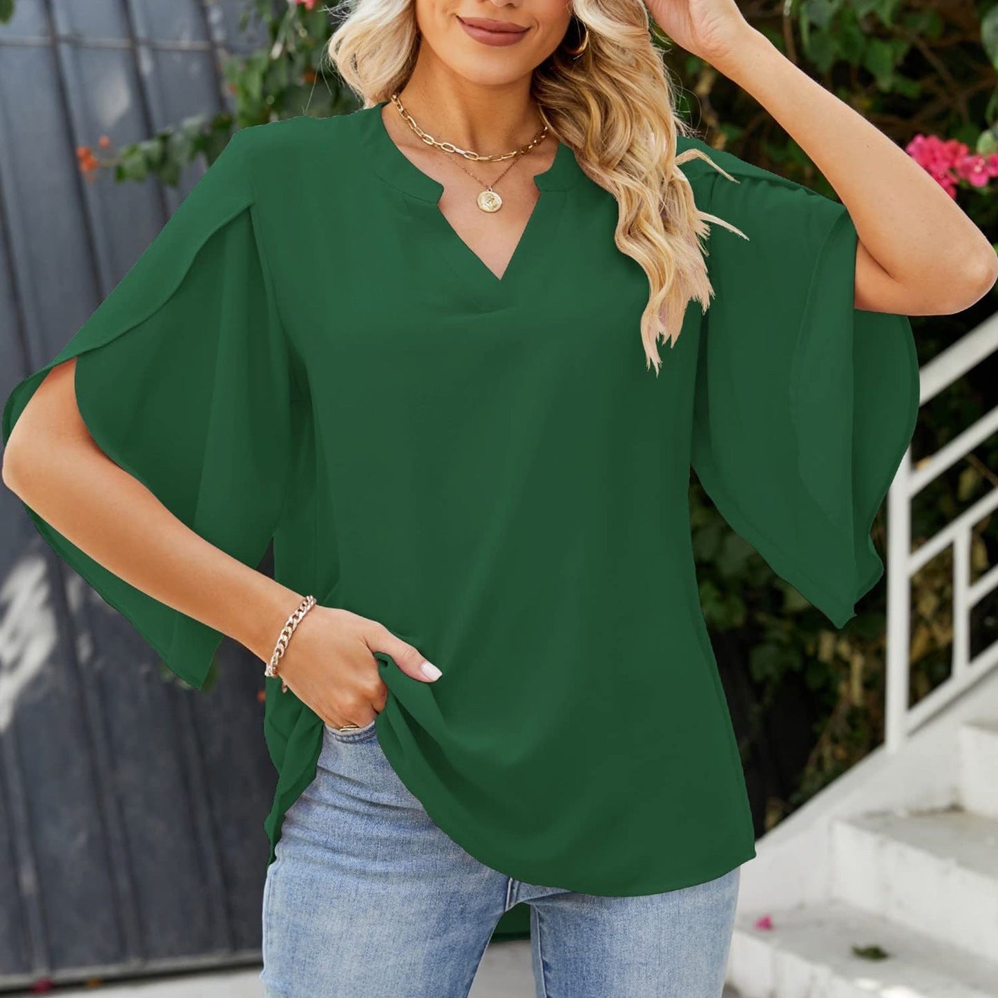 Chic V-Neck Women's Blouse
