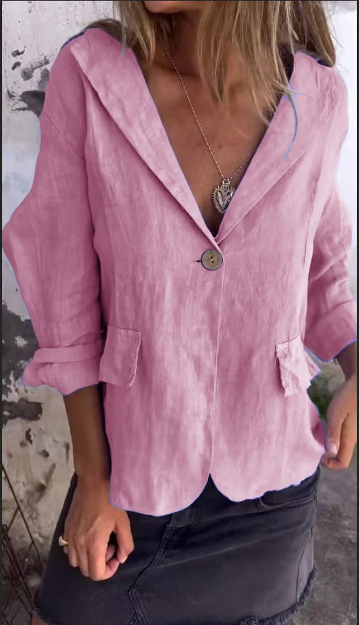 Slim Fit Ladies Blazer, Breathable Cotton Blend