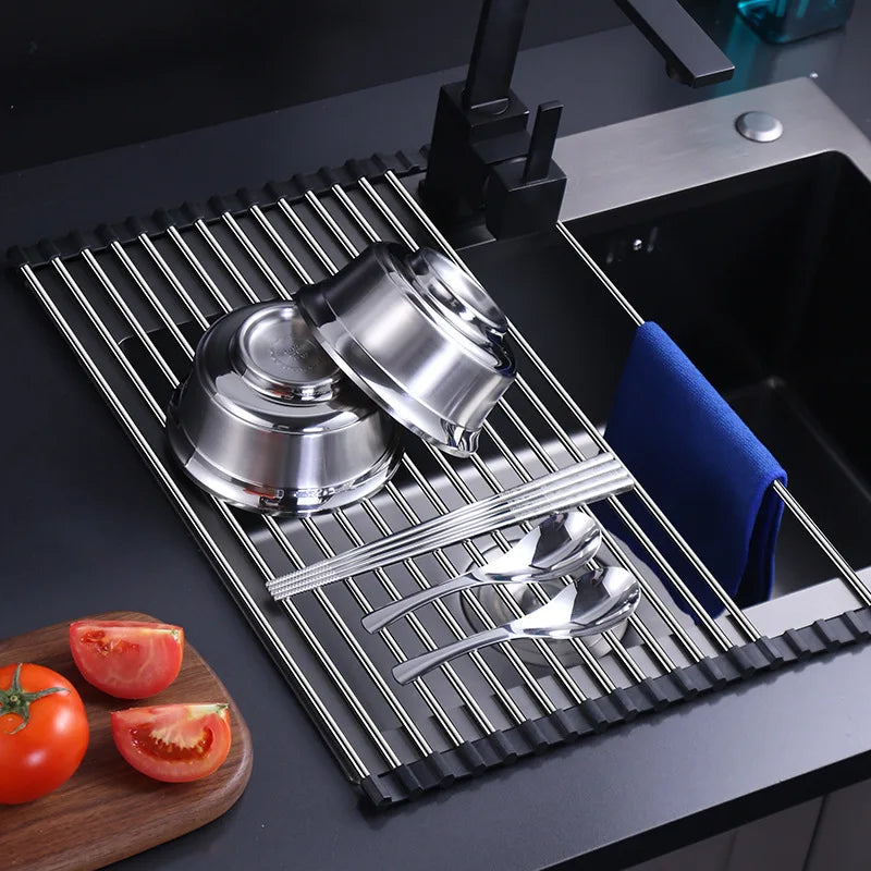 Compact Folding Dish Rack with Tray and Drain Filter