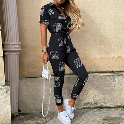 Ladies' V-Neck Jumpsuit with Front Buttons