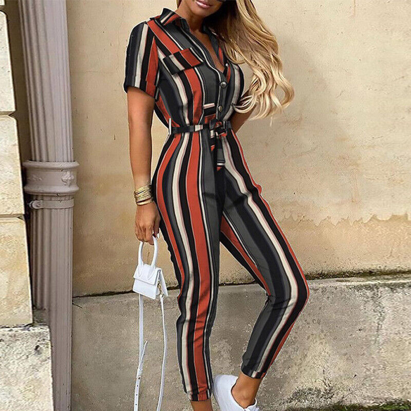 Ladies' V-Neck Jumpsuit with Front Buttons - Luxivelle