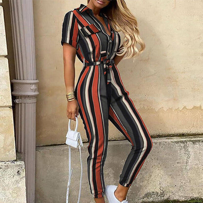 Ladies' V-Neck Jumpsuit with Front Buttons - Luxivelle