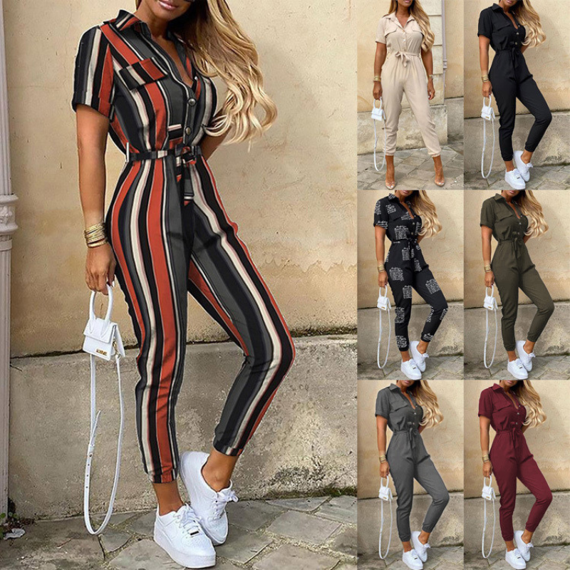 Ladies' V-Neck Jumpsuit with Front Buttons