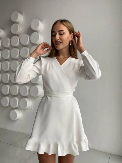 Klaudia | Long sleeved V neck mini dress
