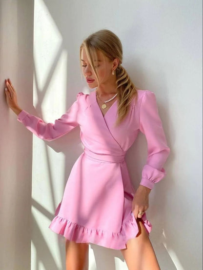 Klaudia | Long sleeved V neck mini dress