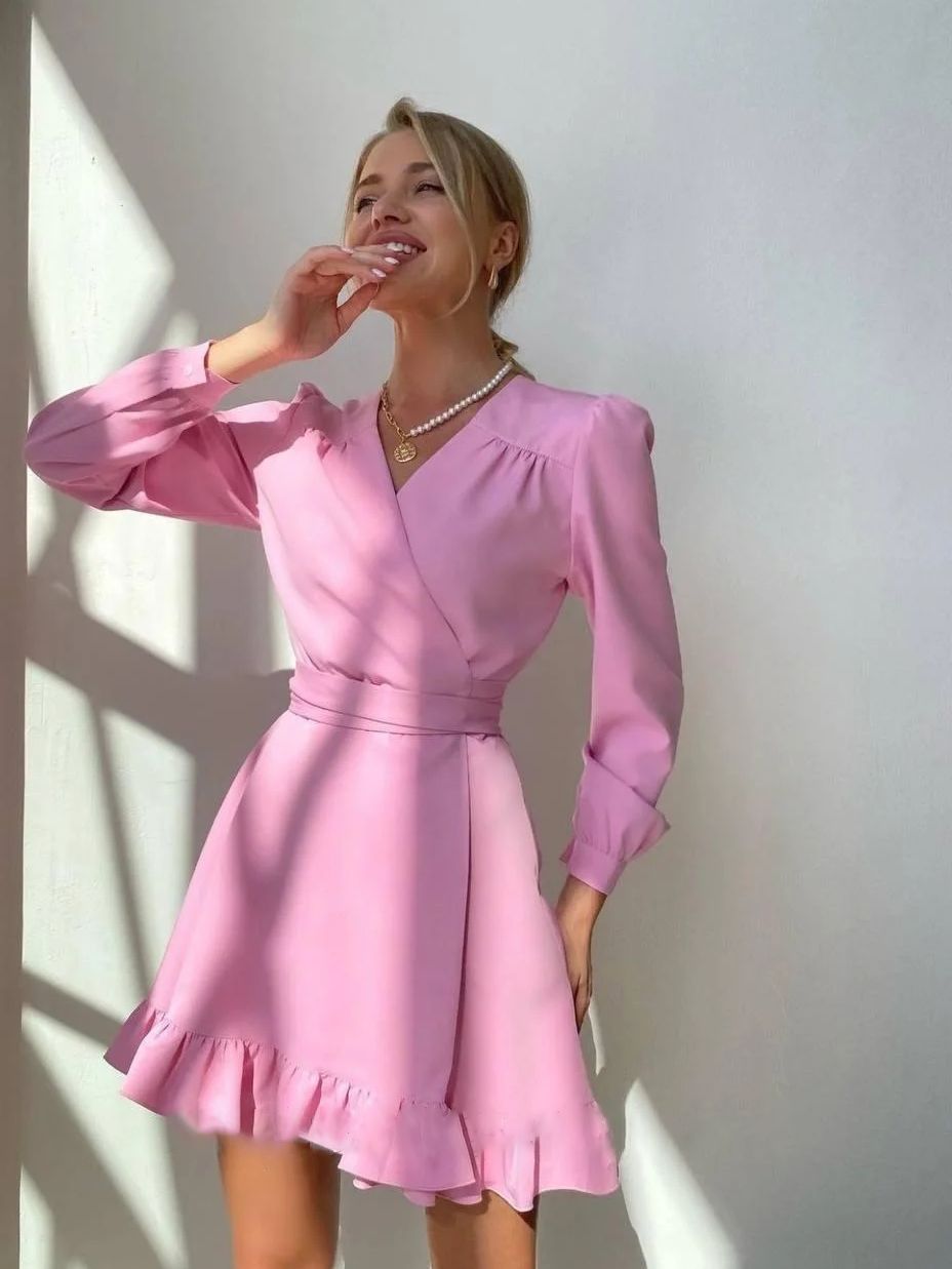 Klaudia | Long sleeved V neck mini dress