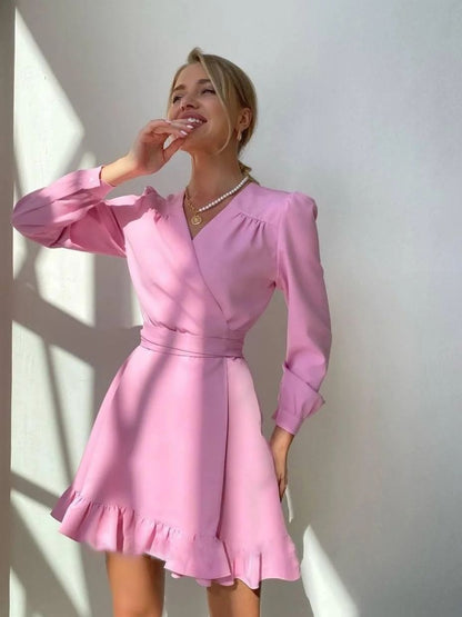 Klaudia | Long sleeved V neck mini dress