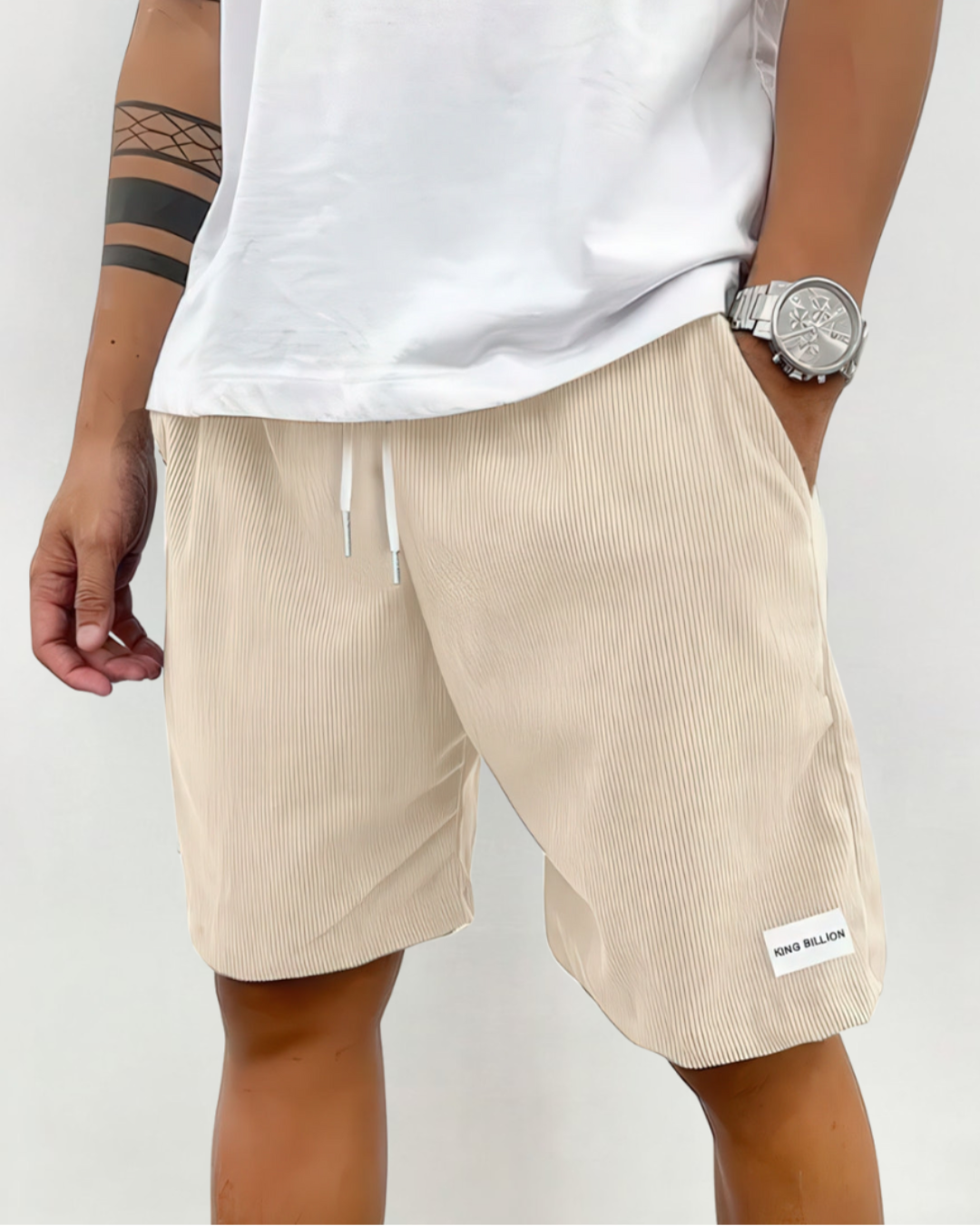 Knee-Length Shorts For Men | Relaxed Fit | Beige