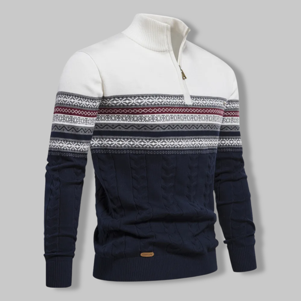Knit Sweater - Two Tone Alpine Pattern & Quarter Zip Vent 2