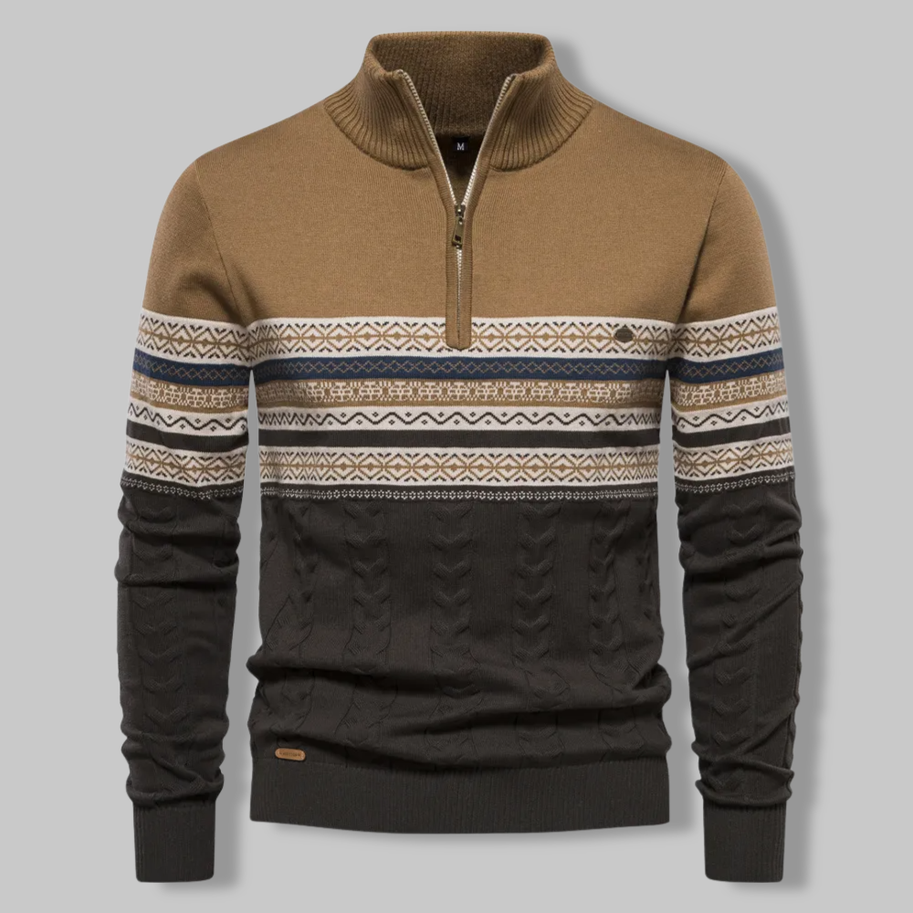 Knit Sweater - Two Tone Alpine Pattern & Quarter Zip Vent 3