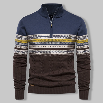 Knit Sweater - Two Tone Alpine Pattern & Quarter Zip Vent 4
