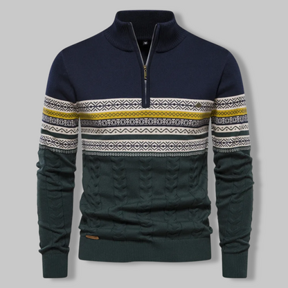 Knit Sweater - Two Tone Alpine Pattern & Quarter Zip Vent 6