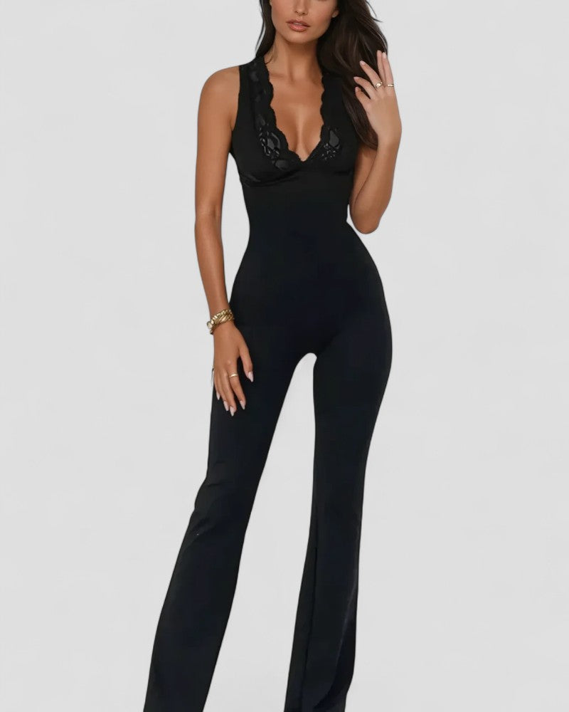 Lace Detail Sleeveless Bodycon Jumpsuit for Night Out 1