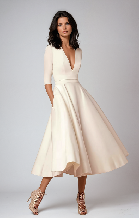 Lani | White Midi Dress – Elegant, Retro-Inspired & Flattering A-Line 0