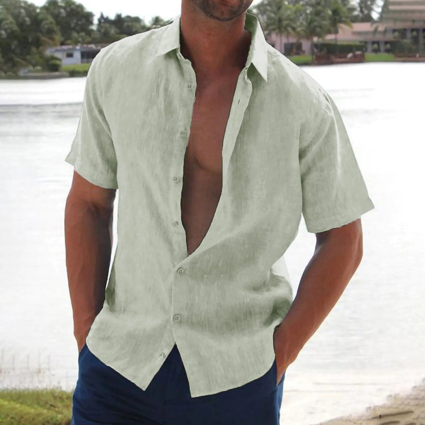 Lars | Linen casual men's shirt with short sleeves 1