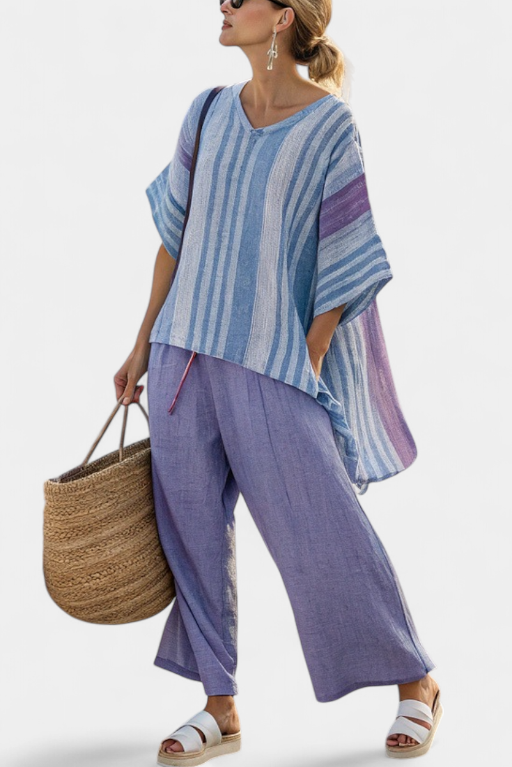 Lavender & Sky Blue Linen Set | Women's Outfit 1