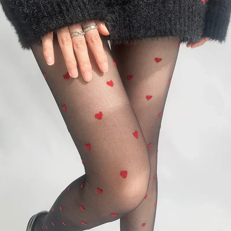 Leah | Fashionable tights with heart and dot pattern