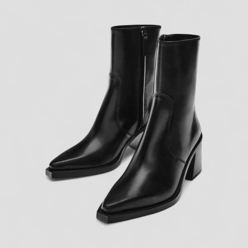 Leather Ankle Boots for Women Block Heel Comfort 0