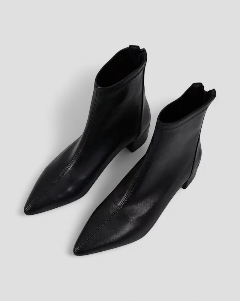 Leather Ankle Boots with Back Zip and Block Heel 1