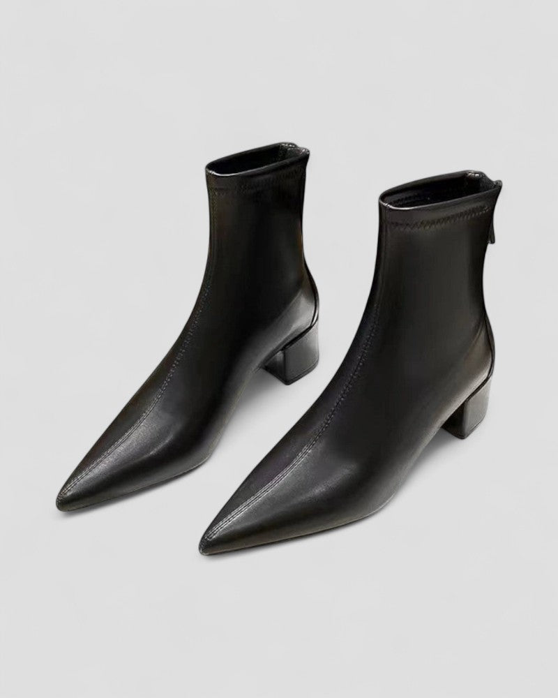 Leather Ankle Boots with Back Zip and Block Heel 2