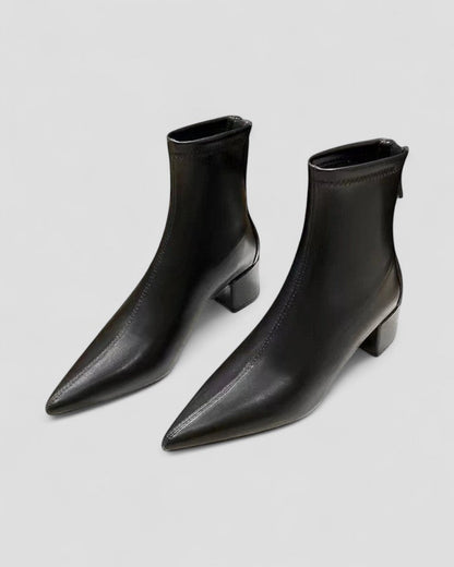 Leather Ankle Boots with Back Zip and Block Heel 2