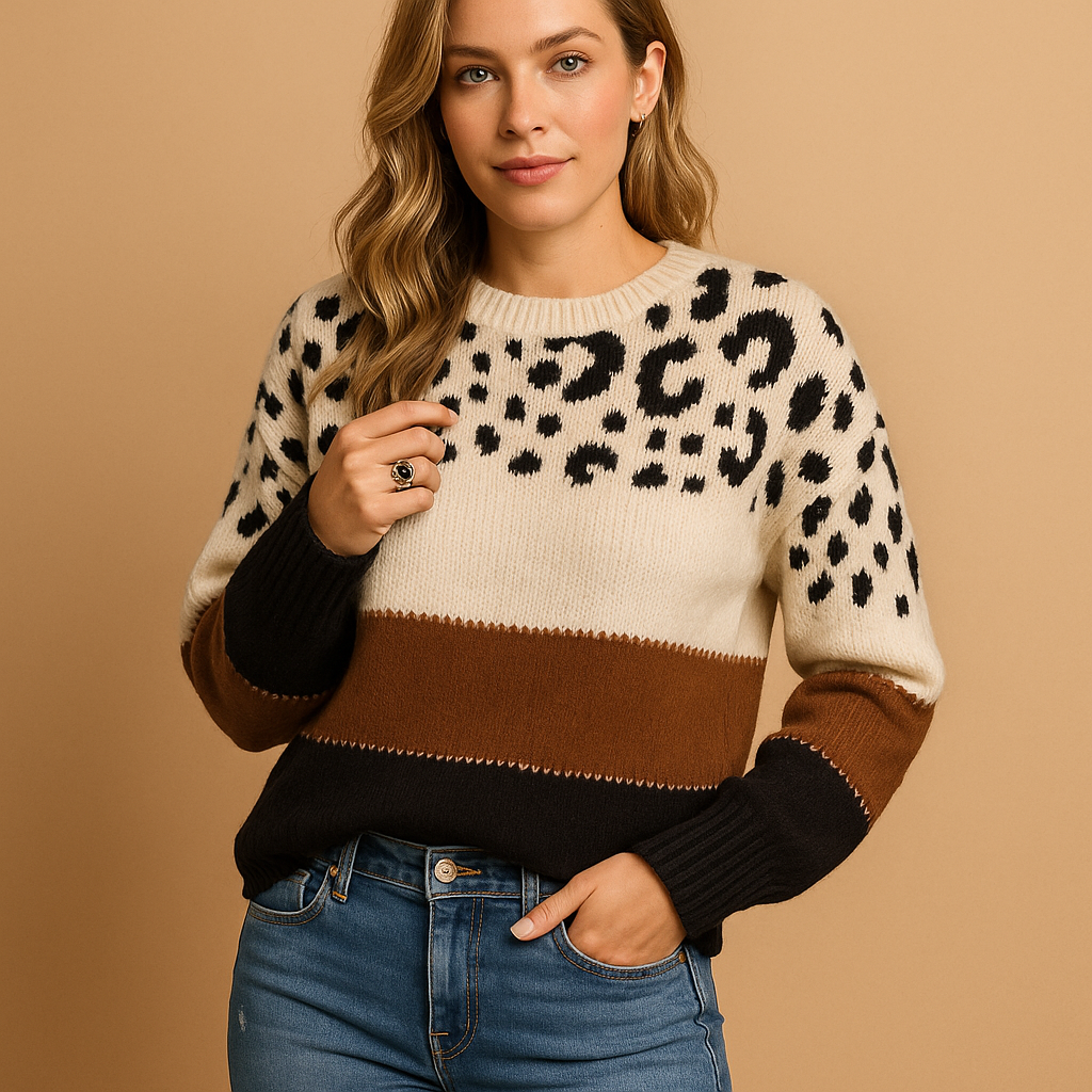 Fashionable Animal Print Women's Sweater