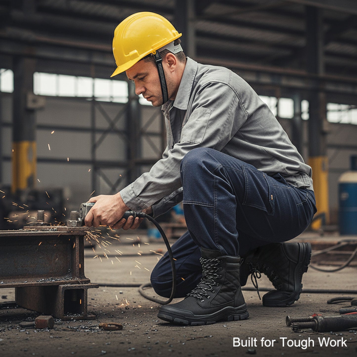 Tough Steel Toe Work Boots - Easy Zip Closure