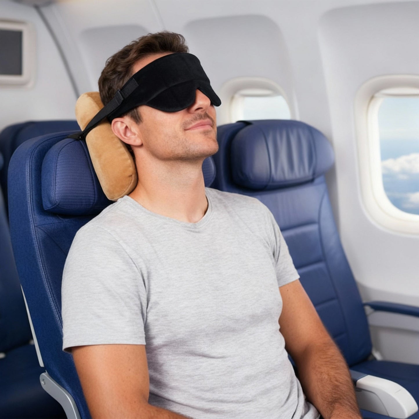 Comfortable Travel Neck Pillow with Sleep Mask - Luxivelle