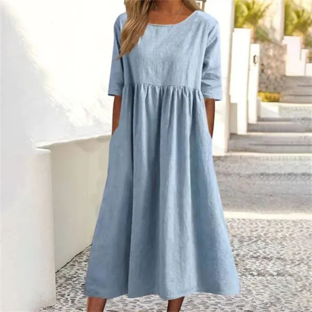 Comfy Casual Summer Midi Dress for Women with Pockets - Luxivelle