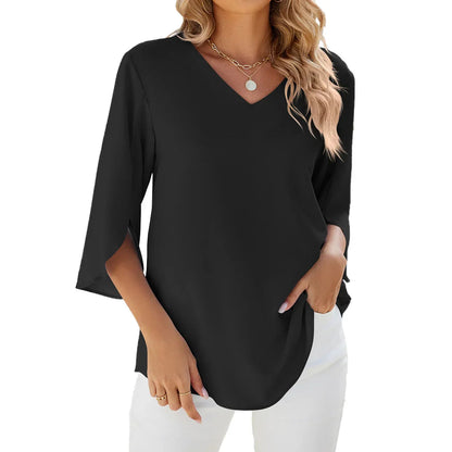 Loose Fit Women's V-Neck Casual Top