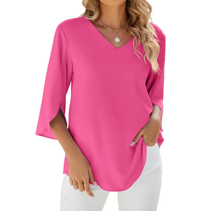 Loose Fit Women's V-Neck Casual Top