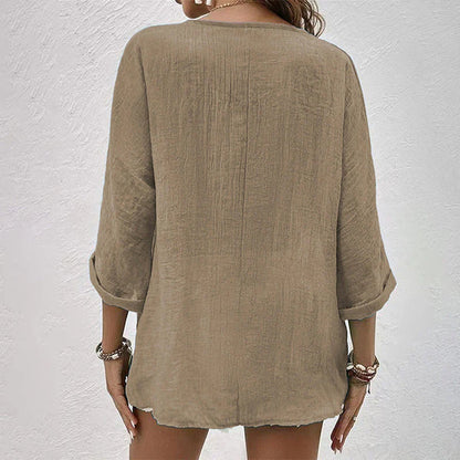 Comfy Women's Blouse with Rolled Sleeves