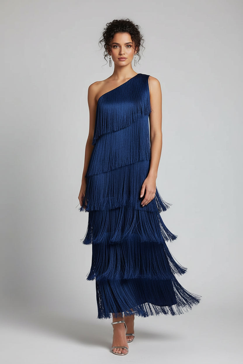 Fashionable Fringe Short Sleeve Dress - Luxivelle