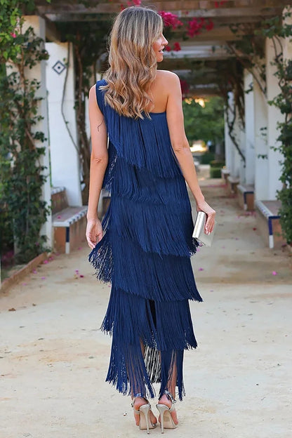 Fashionable Fringe Short Sleeve Dress