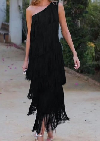 Fashionable Fringe Short Sleeve Dress