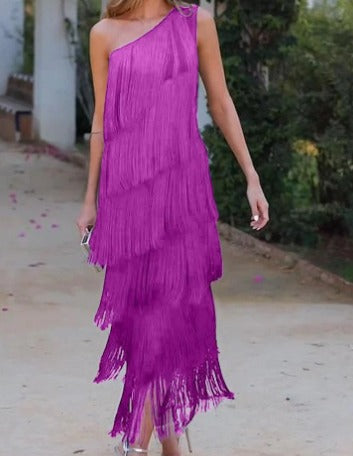 Fashionable Fringe Short Sleeve Dress