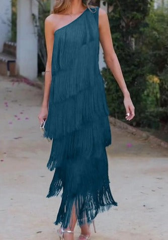 Fashionable Fringe Short Sleeve Dress