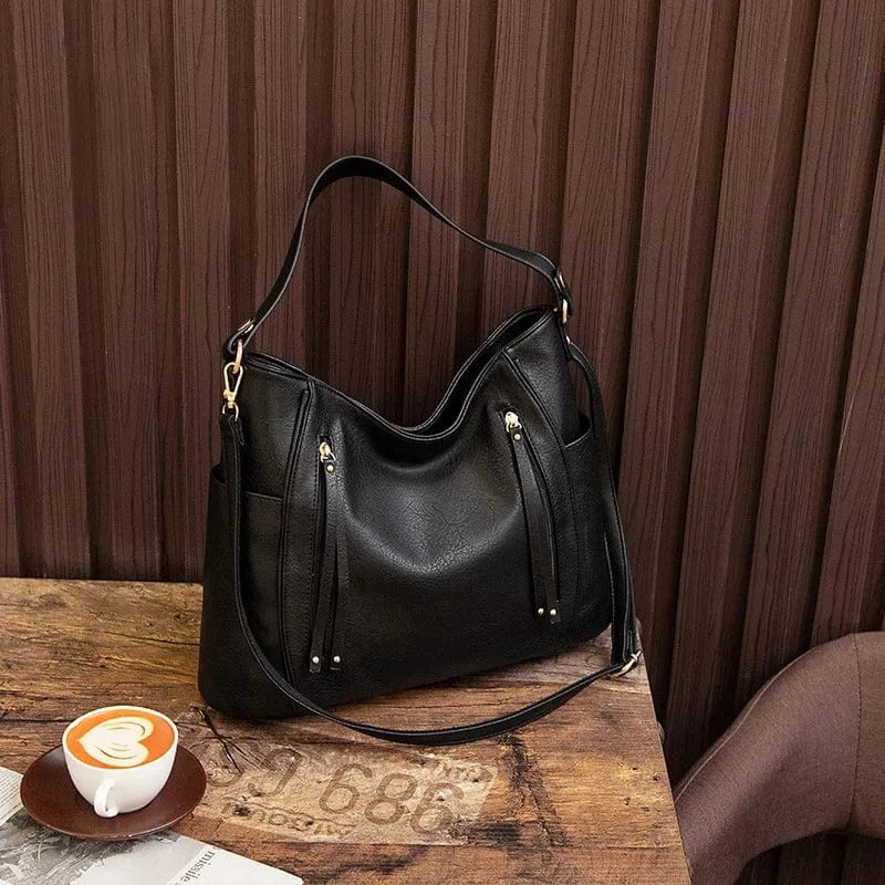 Large Leather Shoulder Bag with Roomy Inside - Luxivelle