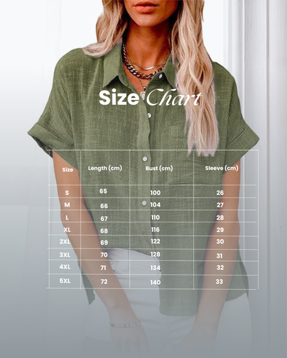 Relaxed Fit Short Sleeve Women's Cotton Blouse Shirt