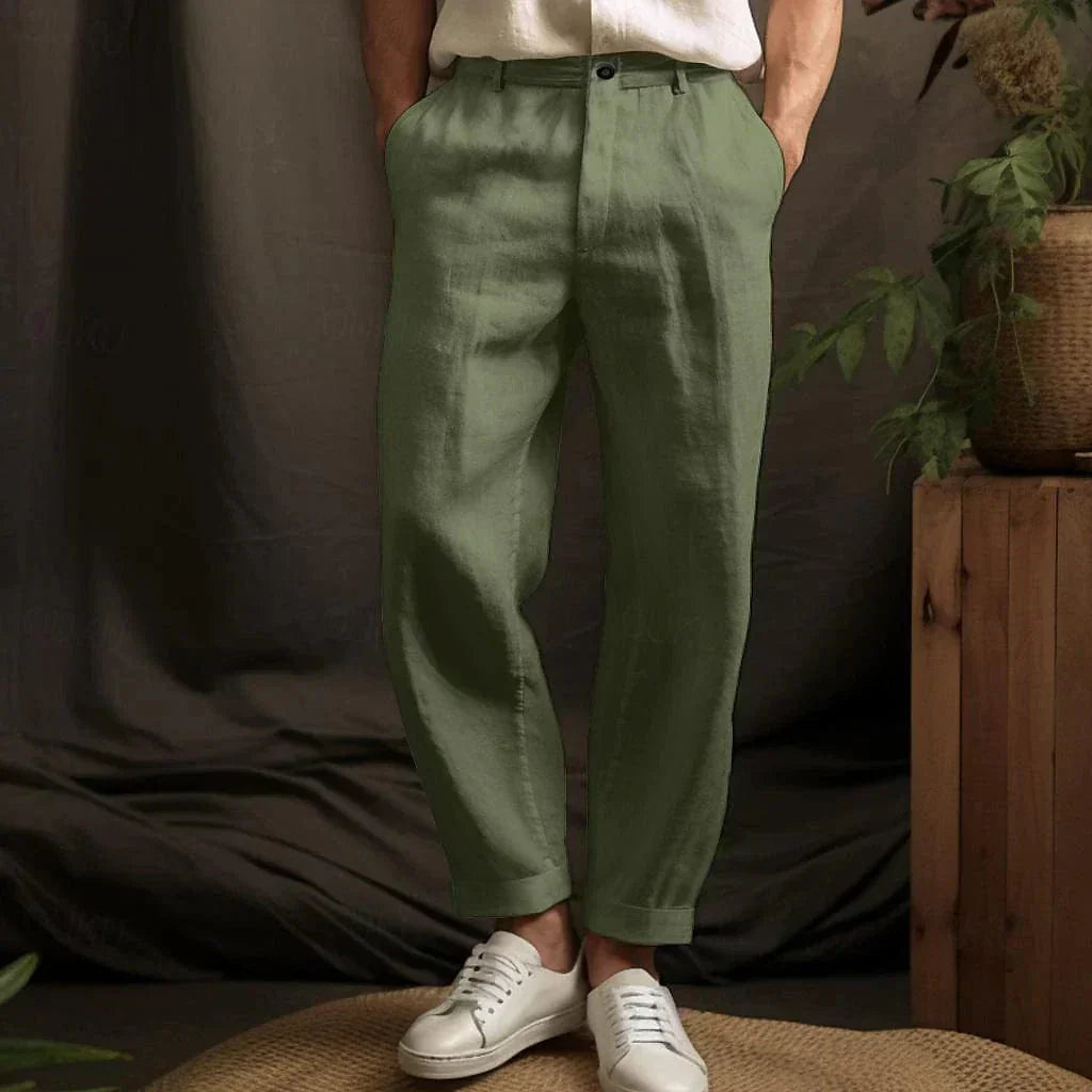 Linen Pants For Men | Tapered Fit | Green